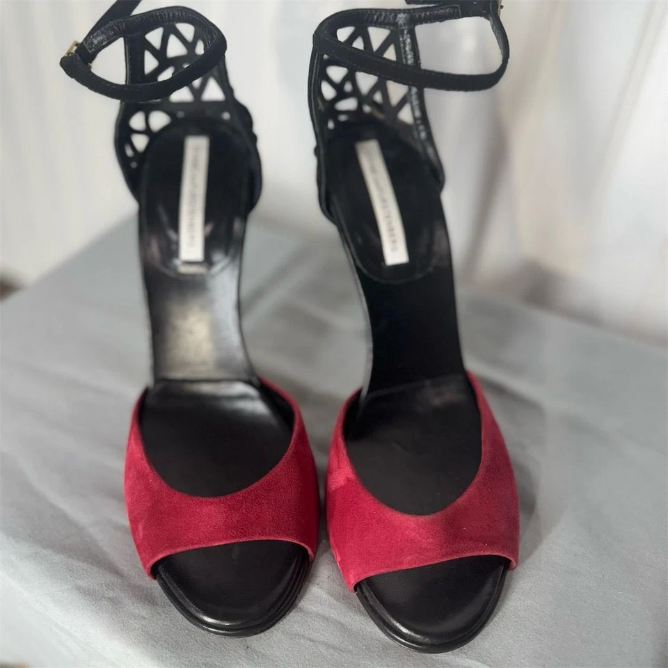 Sandalias Diane von Furstenberg DVF Negro Rojo Gamuza Corte Talla 7B Italia Foto 3 de 4