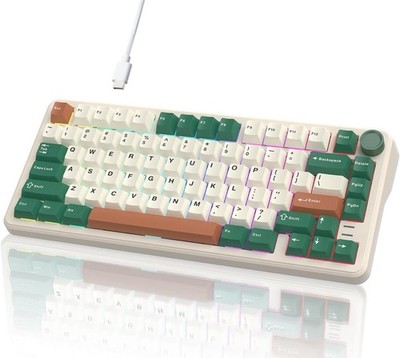 75% Retro Green Wired Hot Swappable Mechanical Keyboard with Metal Knob