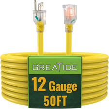 Outdoor Extension Cord with Lighted End, 12 G...