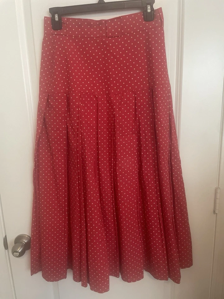 Byblos Italy Vintage Midi Polka Dot Flare Skirt Red Cotton Blend Size 40 - Image 4 of 4