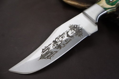 CUCHILLO SKINNER DE ACERO GRABADO HECHO A MANO DE 8" CON MANGO DE MADERA CON FUNDA - Imagen 3 de 6