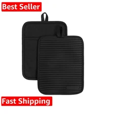 Ribbed Soft Silicone Pot Holder 2-Pack Set, Matte Black, 7"x9"