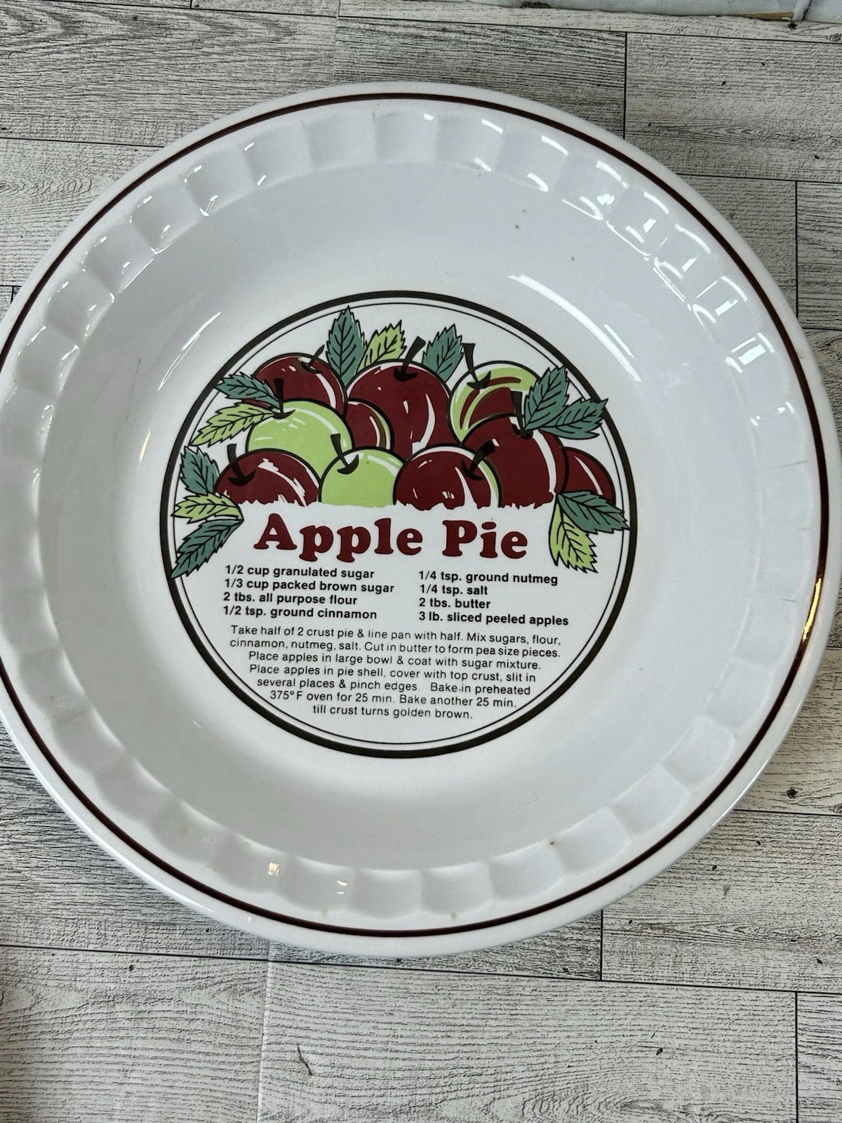 Vintage Ceramic Sunnycraft Apple Pie with Recipe Baking Dish Plate 11" Oven Safe