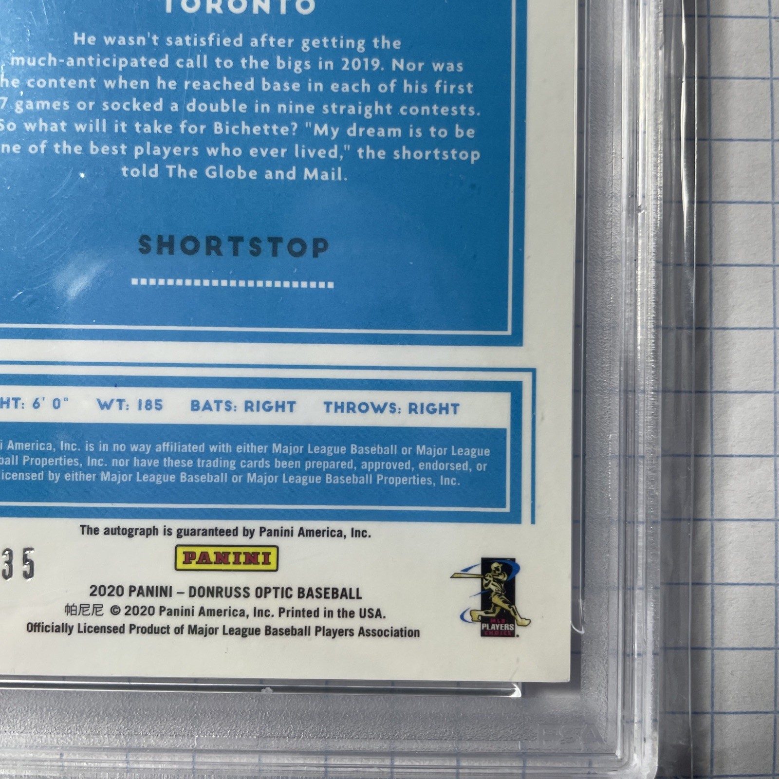 2020 Donruss Optic Bo Bichette TEAL VELOCITY PRIZM 31/35 Rated Rookie Auto PSA 9 view 9