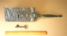  Spectacular Primitive Wrought-Iron Half-Mortise Door Lock w/ Strap Hasp & Key
