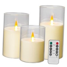 Flickering Flameless Candles with Remote and Timer  Battery Acrylic-ivory-3PK