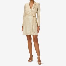 Adrianna Papell Dress Metallic Jersey Gold 20 W V-Neck Faux Wrap Tuxedo NWT $209