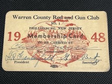 VINTAGE 1948 NEW JERSEY “WARREN COUNTY ROD AND GUN CLUB” Membership Card