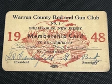 VINTAGE 1948 NEW JERSEY “WARREN COUNTY ROD AND GUN CLUB” Membership Card
