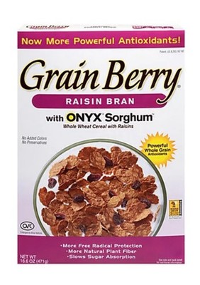   New Grain Berry RAISIN BRAN Flakes ONYX Sorghum Wheat No Salt Cereal 12oz