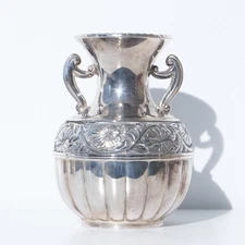 Vintage International Silver Co Raised Petunia Silverplated Double Handle Vase