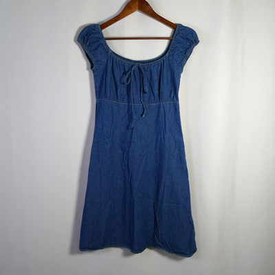 VTG Moda International Women Y2K Babydoll Denim Mini Dress Size 6 Country Preppy