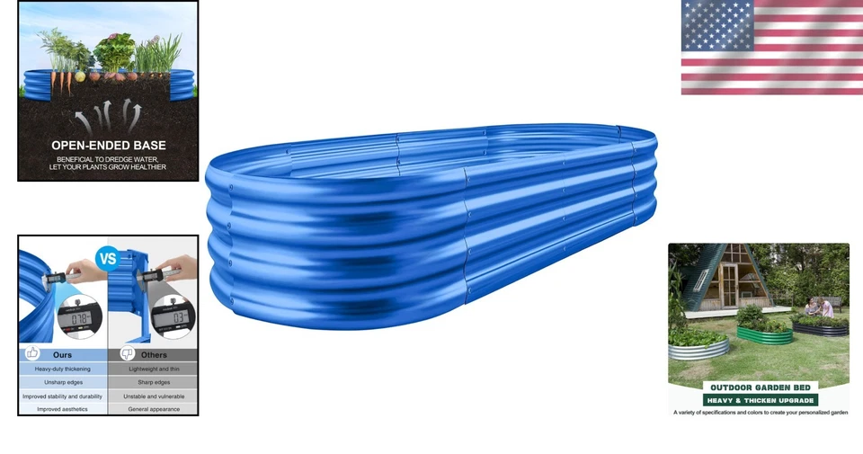 Kit de cama de jardín elevada galvanizada ovalada - 4x2 pies - azul Foto 2 de 4