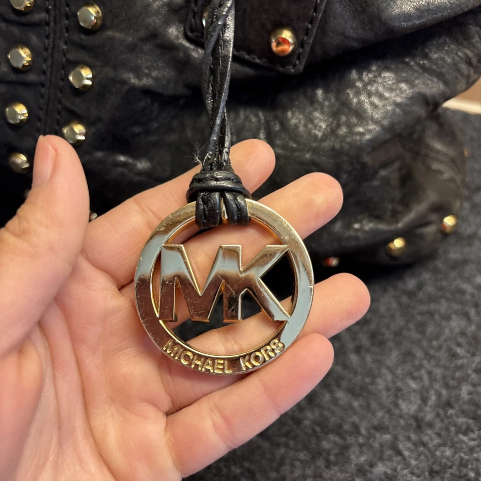 Michael Kors Black Soft Leather Satchel Handbag Gold Studs Purse - Image 2 of 4