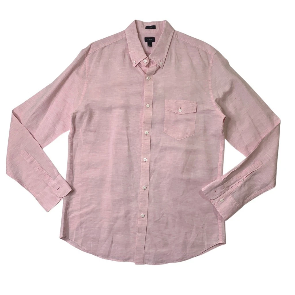 J Crew Shirt Mens L Large Dusty Peach Baird McNutt Irish Linen Slim Button Down