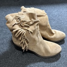 Lime Light Size 9 Suede Leather Fringe Ankle Boots Boho Revival 60s