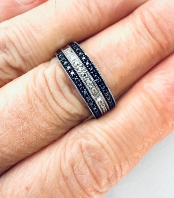 NEU Sterlingsilber schwarz erschaffen weißer Diamant Bandring Heiligenschein Streifen ~ 0,6,0 ctw