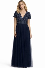 NWT Maya Deluxe Sequins Tulle Ecru Dress 4 Maxi Gown Bridesmaid Fairy Navy Blue