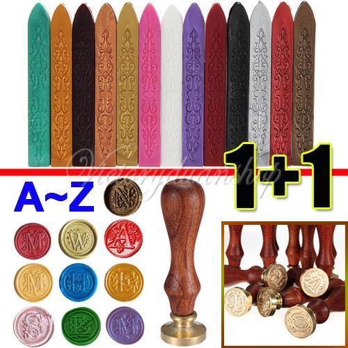 Classic Vintage Alphabet Initial Wax Seal Stamp - Letter A-Z + Sealing Wax Stick - Picture 1 of 1