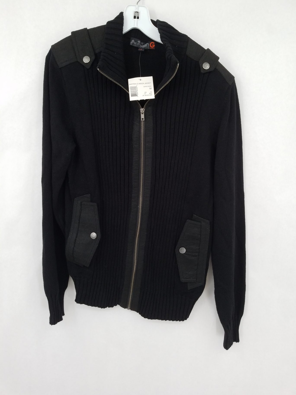 NWT Guess Men's Black Knitted Mock Neck Long Sleeve Full Zip Jacket