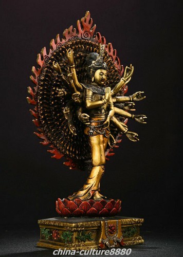 12.4" Tibet Bronze 1000 Arms Avalokiteshvara of Goddess Kwan-yin Guanyin Statue - Picture 6 of 9