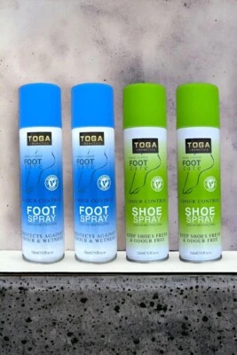 TOGA COSMETICS 4 x Odour Control SHOE & FOOT deodorant Sprays - Antibacterial - Anti fungal