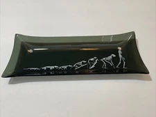 Vintage 1960's Skeleton Lizard To Men Evolution 9" Smoked Art Glass Tray