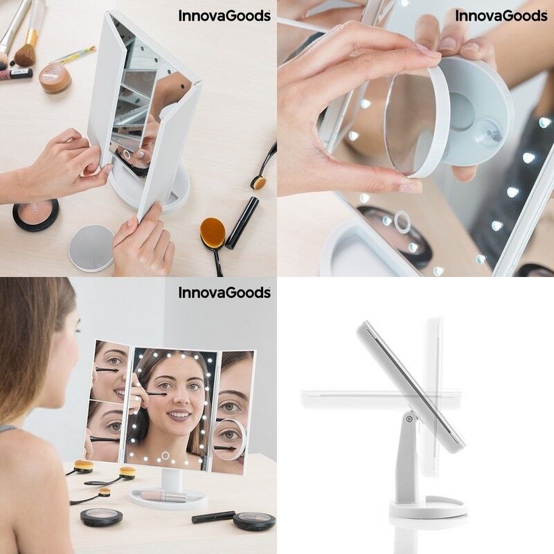 Espejo de maquillaje de aumento 24 Luces LED, reclinable 360º, espejo adicional
