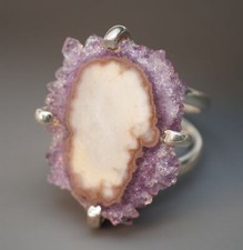 Size 11 Signed Arya Amethyst Stalactite Slice Sterling Silver Ring 11.7g