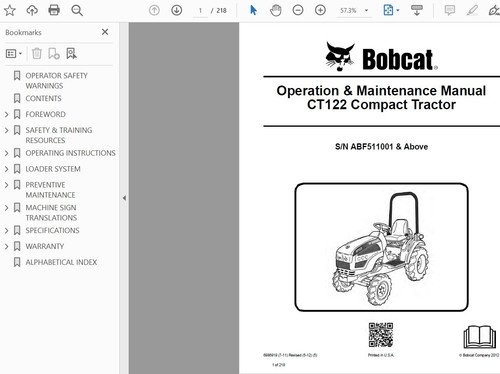 Bobcat CT122 Kompakttraktor Handbuch Owner Service Schaltpläne Werkstatt PDF USB - Bild 2 von 3