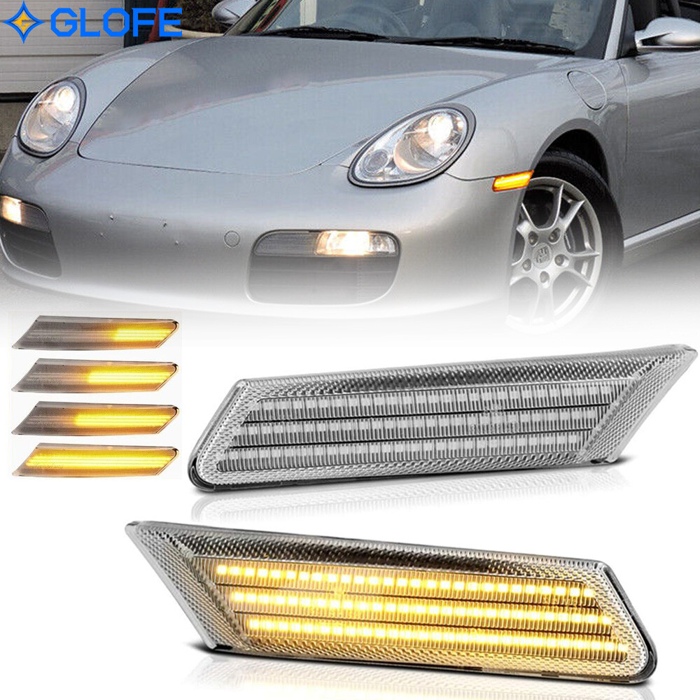 1/10 100 マークII 電飾9発付 ボディのみ 値下げ交渉コメントへ Clear Lens LED Turn Signal Side Marker Lights For 05-12 Porsche
