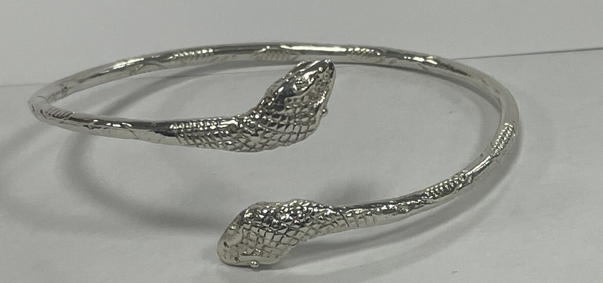 Vintage Solid Sterling Silver Double Snake Head B… - image 5