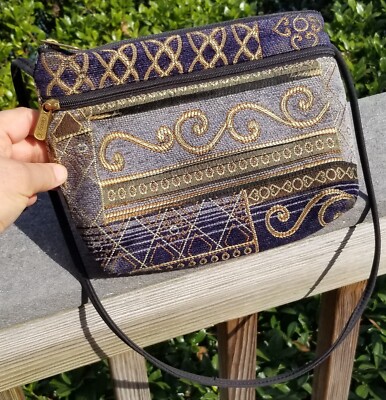 DANNY K. BEVERLY HILLS~MULTICOLOR~TAPESTRY FABRIC PURSE~10x8~GRAY PURPLE GOLD