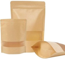Set of 70 Kraft Stand Up Pouches, Reusable Sealing Storage Bags w/ Clear Windows