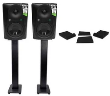 (2) Mackie MR524 5” 100 Watt Powered Active Studio Monitors+Stands+Pads