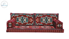 ARABIC MAJLIS JALSA TURKISH SOFA, OTTOMAN FLOOR CUSHION SEATING FULL SET RED