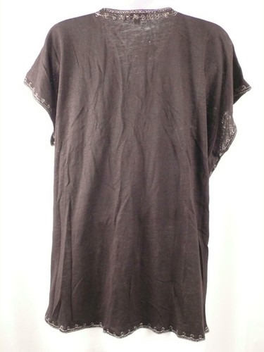 CALYPSO ST BARTH Black Linen Knit Cap Sleeve Metallic Embroidery Tunic Top Sz XS - Picture 6 of 7