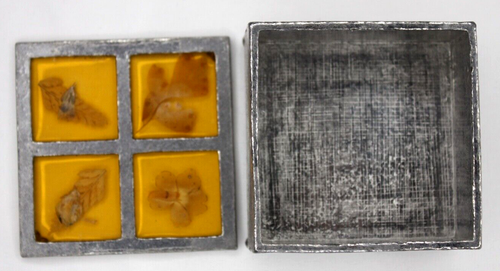 Real Pressed Leaf in Resin Lid on Pewter Trinket Box Stained Glass Look - Picture 3 of 11