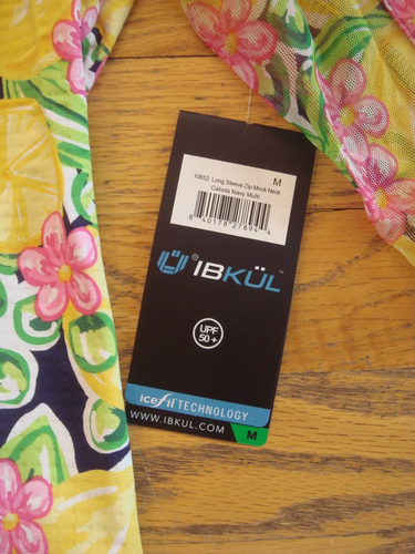 NWT IBKUL M Long Sleeve 1/4 zip Sport Golf Pullover Top Calista navy Lemon - Picture 3 of 6