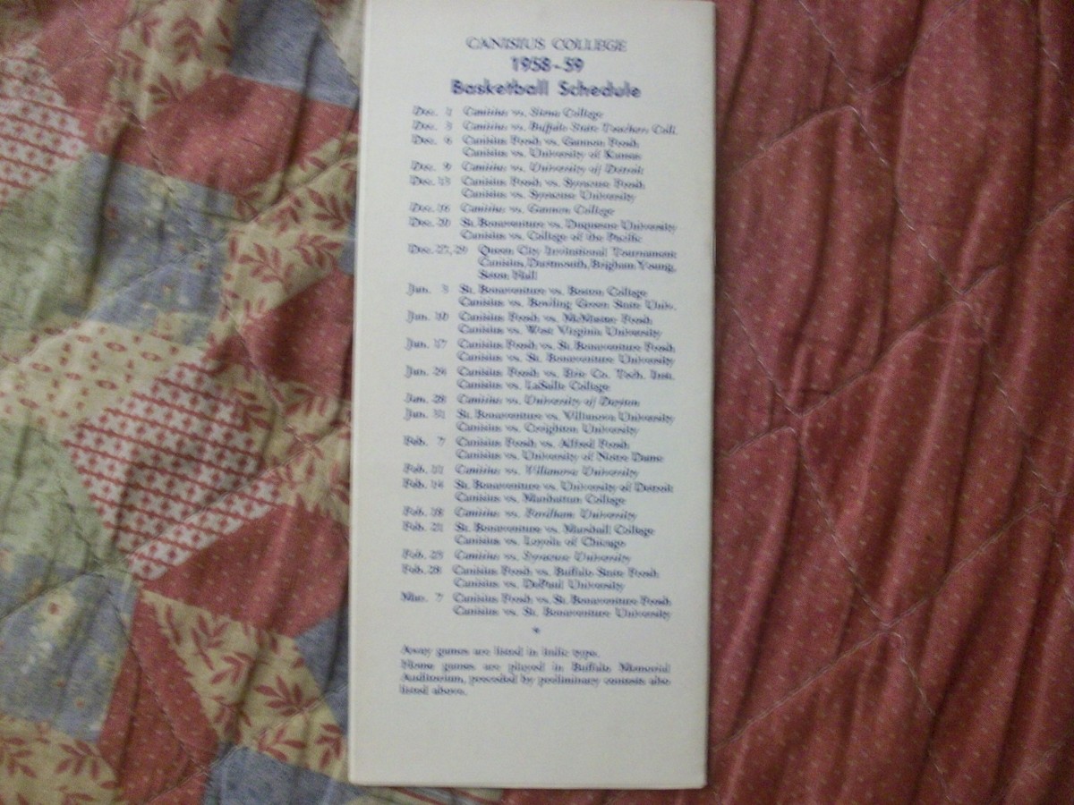 1958-59 CANISIUS BASKETBALL MEDIA GUIDE Yearbook 1959 Program