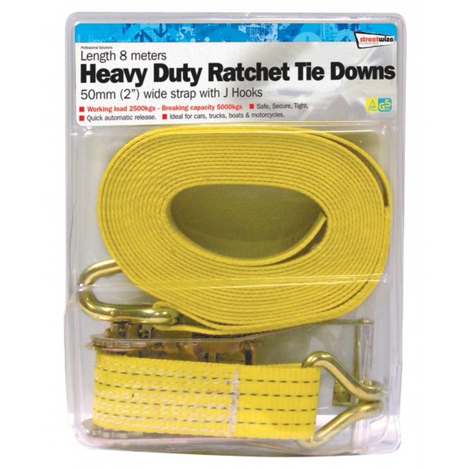 Ratchet Tie Down Heavy Duty - 50mm / 8m - Safe & Secure - Streetwize SWTD8