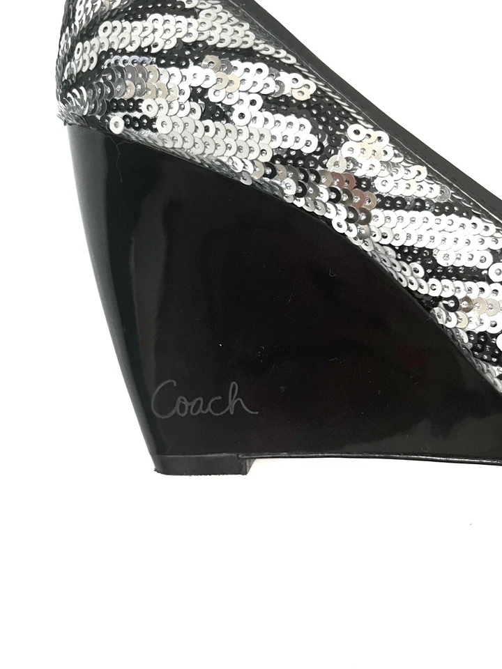 Черные туфли-лодочки Coach «Dassi» на танкетке без застежек с черными/серебристыми блестками 5,5B - Изображение 4 из 4