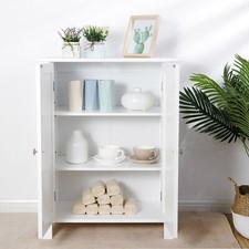 Wooden Bathroom Cabinet Storage Cupboard 3 Shelves Free Standing w/Doors White