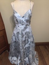 Eliza J Floral Spaghetti Strap Maxi Formal Dress Blue Metallic 10P NWT (F)