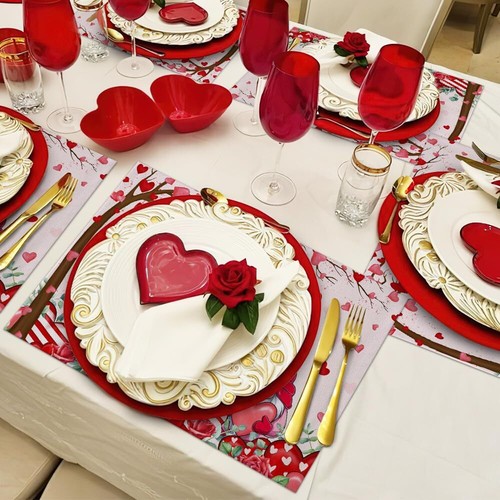 Valentine's Day Gnomes Placemats Set Of 6 Washable Table Mats For Kitchen Dining - Picture 5 of 8