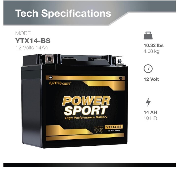 YTX14-BS Battery for Kawasaki ZX1400C Ninja ZX-14 2008-2011