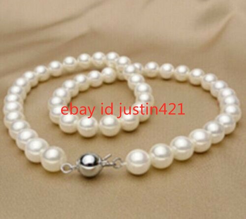 Real 8mm White South Sea Shell Pearl Necklace 18”(Not real pearls) - Picture 2 of 4