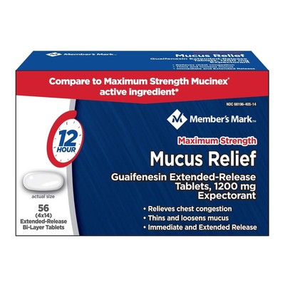 Members Mark Mucus Maximum Strength Guaifenesin 1200mg, 56