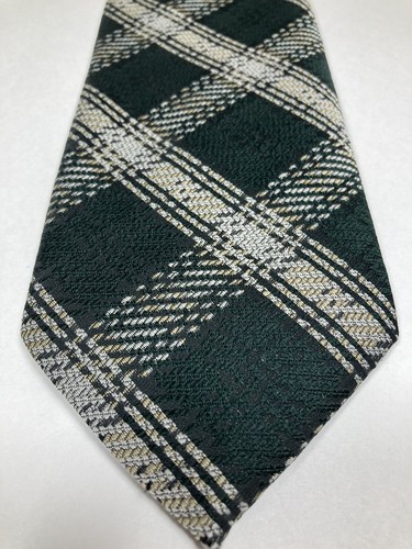 VINTAGE CORSAIR Retro Groovy Green Plaid Mens Necktie Tie Excellent Condition