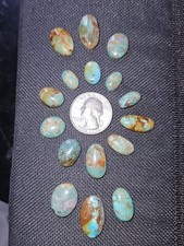 WOW  Kingman Turquoise Cabochons - 16 Pieces - Backed - 101.32 carats total